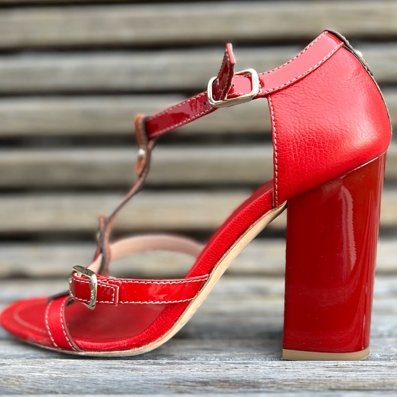 Dolce & Gabbana red leather sandals block heels - Picture 2 of 12